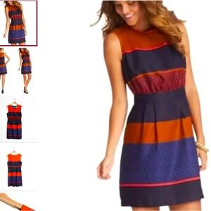 Ann Taylor LOFT Orange & Navy Mosaic Striped Silk-like Dress Size 00P